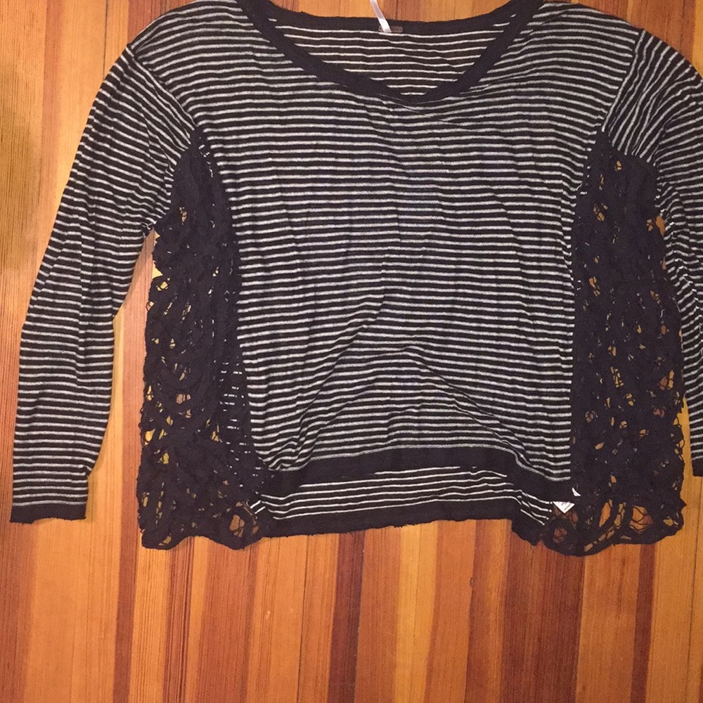 Free People striped sweater shirt w/ lace sides